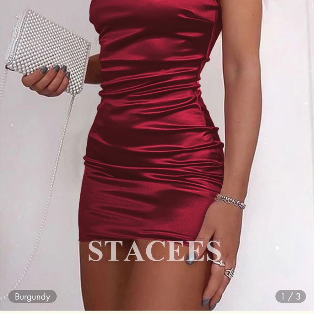 Stacees Burgundy Satin Mini Dress